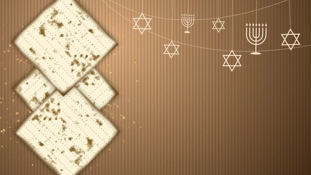 Animation with matzah, star of David and menorah. Passover symbols of Judaism. Looped video.