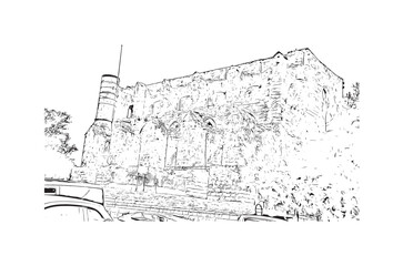 Obraz premium Building view with landmark of Protaras is the municipality in Cyprus. Hand drawn sketch illustration in vector.