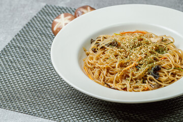Japchae, Korean Style Stir-fried Glass Noodles and Vegetables