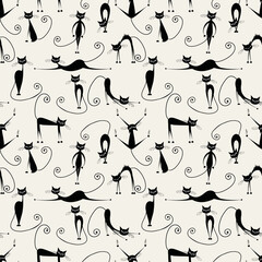 seamless pattern of black cartoon cats © AM
