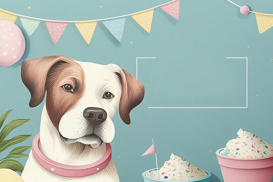 Card For Birthday Dog Party Or Garden Puppy Picnic. Invitation Mockup. AI Generative