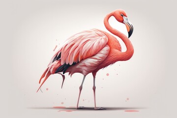 Modern color cartoon figure of a flamingo on a white backdrop. Generative AI