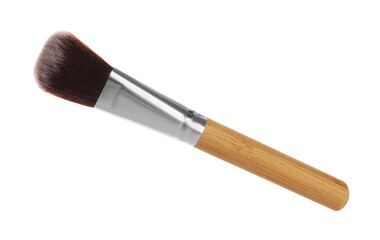 Makeup brush with wooden handle isolated on white