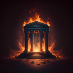 Fire Temple Illustration. Generative AI