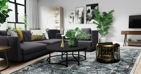 modern living room with coffee table interior design architecture - generative art