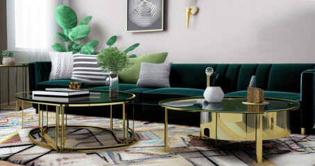 modern living room with coffee table interior design architecture - generative art