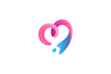 Heart logo with water splash element in simple design