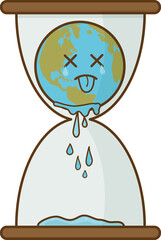 Stop global warming. cartoon character of Planet earth in hourglass limited time concept  illustration.