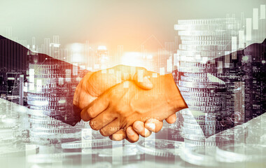 Business handshake on finance prosperity and money technology asset background . Economy and...