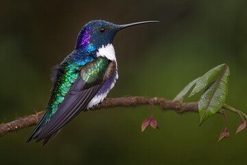 Fototapeta premium In the Costa Rican rain forest, near La Suiza, a female White necked jacobin hummer can be spotted. Generative AI