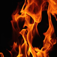 Fire flames on black background - Generative AI