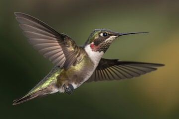 Fototapeta na wymiar A stunning Ruby throated Hummingbird in flight. Generative AI