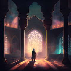 Prayer at Mosque Illustration. Generative AI