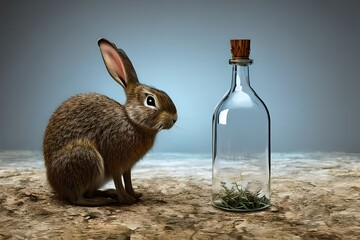 Rabbit, Bottle  - Illustration