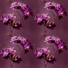 Seamless pattern with purple flowers. Generated AI, edited in Photoshop