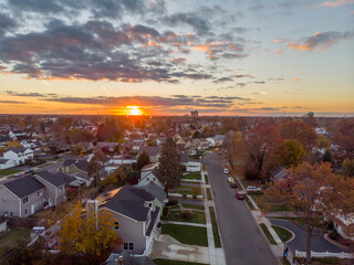 Levittown, NY at Sunset Drone View