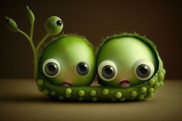 Two green peas in a green pod are adorable. Generative AI - obrazy, fototapety, plakaty