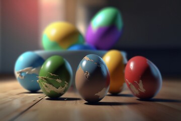 Painted Easter Eggs, Easter Eggs background, Easter holiday, generative ai	