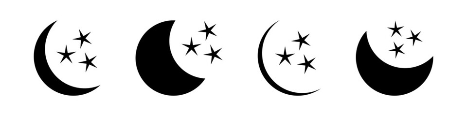 Magic moon and stars icon set. Graphic elements for astrology. Boho witch and magic symbol. Black moon illustration isolated on white background. Vector EPS 10