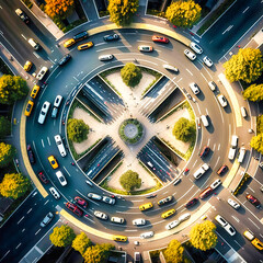 Top view of a big roundabout - generative ai - obrazy, fototapety, plakaty