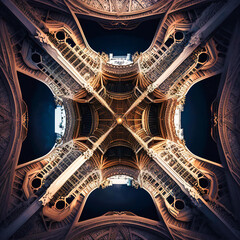 Bottom view of inside of the Eiffel tower, symmetry - generative ai
