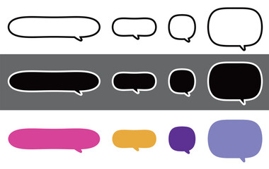 様々な形のモノクロとカラーのフキダシセット