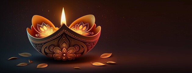 Happy Diwali - Illustration of Diwali Diya with copy space, generative ai