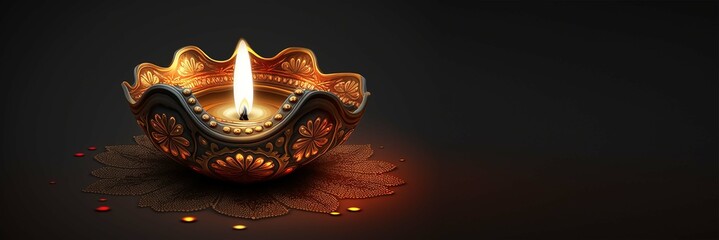 Happy Diwali - Illustration of Diwali Diya with copy space, generative ai - obrazy, fototapety, plakaty