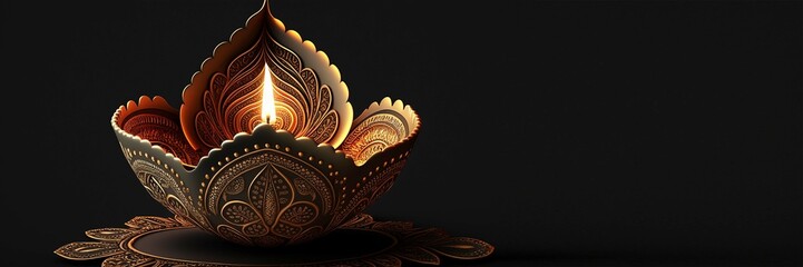 Happy Diwali - Illustration of Diwali Diya with copy space, generative ai - obrazy, fototapety, plakaty