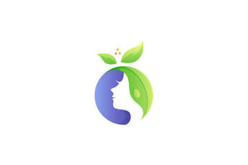 Beautiful woman with natural leaf decoration logo design