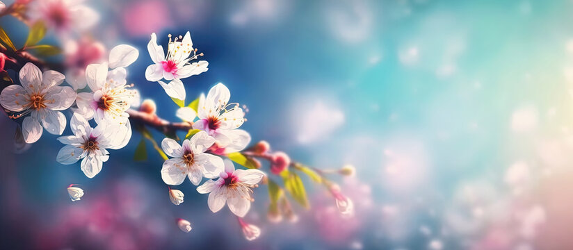 Closeup Blossom tree over nature background . Spring flowers background copy space in Blurred concept. by ai generative
