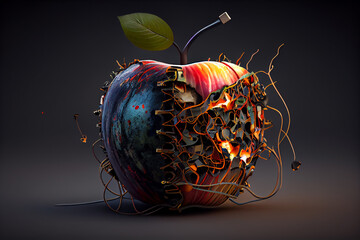 A Visionary Masterpiece: A Creative Apple red with an Amazingly Detailed Background - Generative Ai