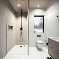 Interior of modern bathroom, shower and toilet. Generative AI