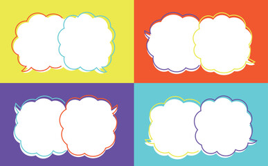 カラフルな背景の2つの雲形フキダシセット