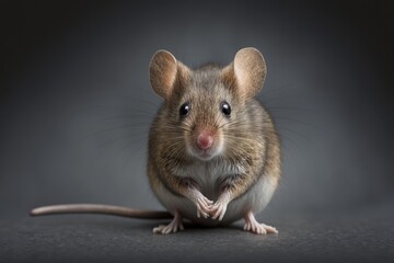Mus musculus, a common house mouse, on a gray background. Generative AI