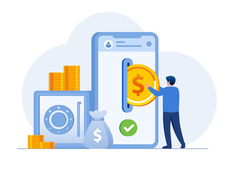 Online Investment with Mobile phone Concept. Financial technology and Business investment Illustration. Template for anding page, template, ui, web, homepage, poster, banner, flyer