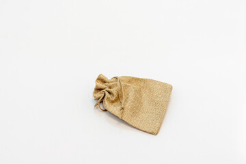 Brown empty sack small bag isolated on white background