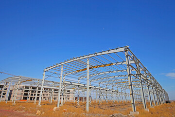 In the construction site, steel structure is under construction