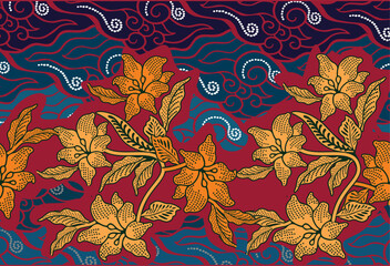 Indonesian batik motifs with very distinctive plant patterns - obrazy, fototapety, plakaty
