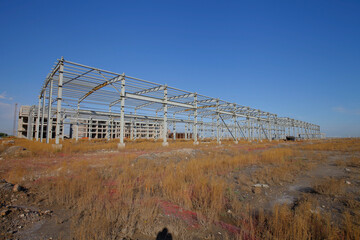 Fototapeta premium In the construction site, steel structure is under construction