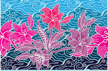Fototapeta na wymiar Indonesian batik motifs with very distinctive plant patterns