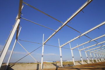 Fototapeta premium In the construction site, steel structure is under construction