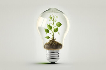 Sprouting Plant in Light Bulb Isolated on White Background generative ai