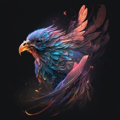 Rainbow Neon Phoenix Bird