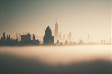  Foggy cover modern city in morning time, Generative AI