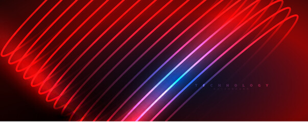 Shiny neon waves, dynamic electric motion, energy or speed concept. Vector illustration for wallpaper, banner, background, leaflet, catalog, cover, flyer