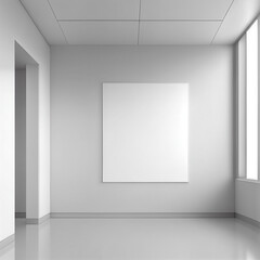 Blank wall in bright office mockup with large windows and sun passing through 3D rendering