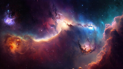Obraz na płótnie Canvas Distant neon galaxy in space. Stars, nebulas and dark matter. Generative AI
