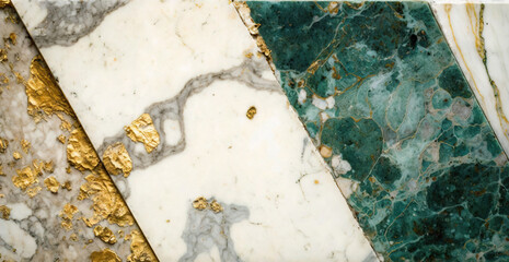 Green and white marble with golden veins background. Generative AI