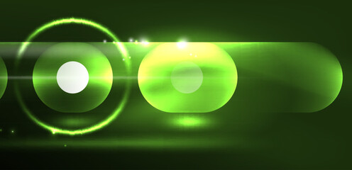 Abstract glowing neon light techno circles background